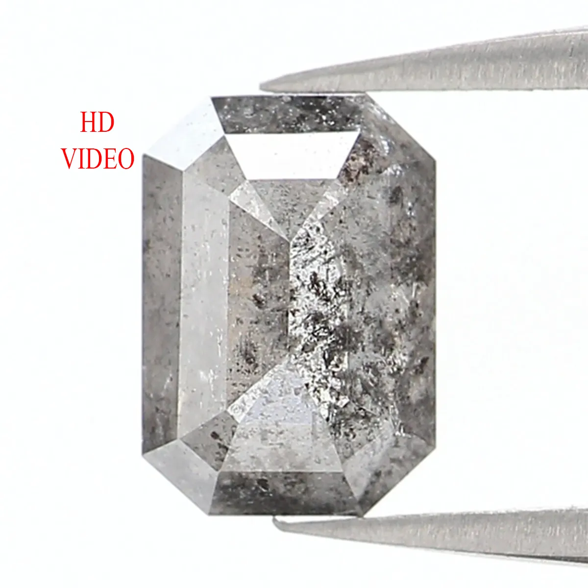 Natural Loose Emerald Salt And Pepper Diamond Black Grey Color 0.56 CT 5.50 MM Emerald Shape Rose Cut Diamond L1028