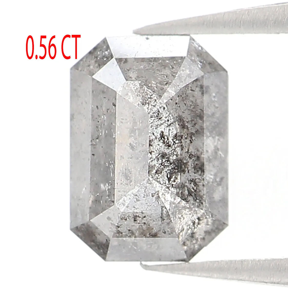 Natural Loose Emerald Salt And Pepper Diamond Black Grey Color 0.56 CT 5.50 MM Emerald Shape Rose Cut Diamond L1028