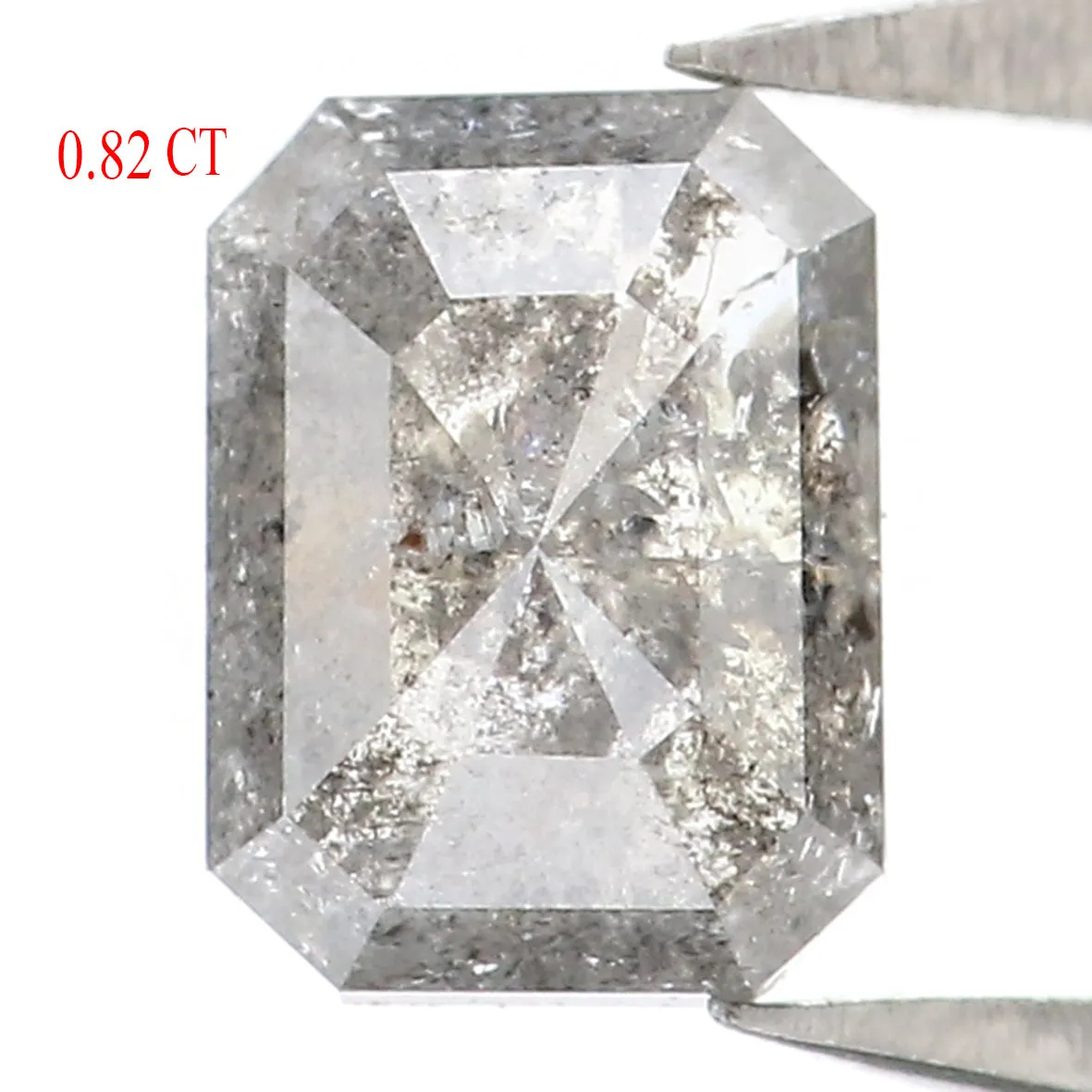 Natural Loose Emerald Salt And Pepper Diamond Black Grey Color 0.82 CT 6.10 MM Emerald Shape Rose Cut Diamond L2003