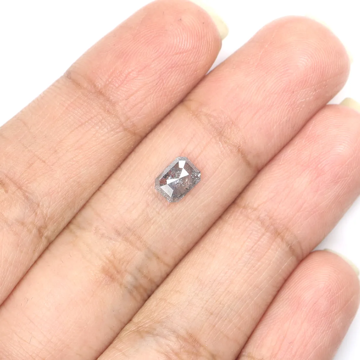 Natural Loose Emerald Salt And Pepper Diamond Black Grey Color 0.82 CT 6.10 MM Emerald Shape Rose Cut Diamond L2003