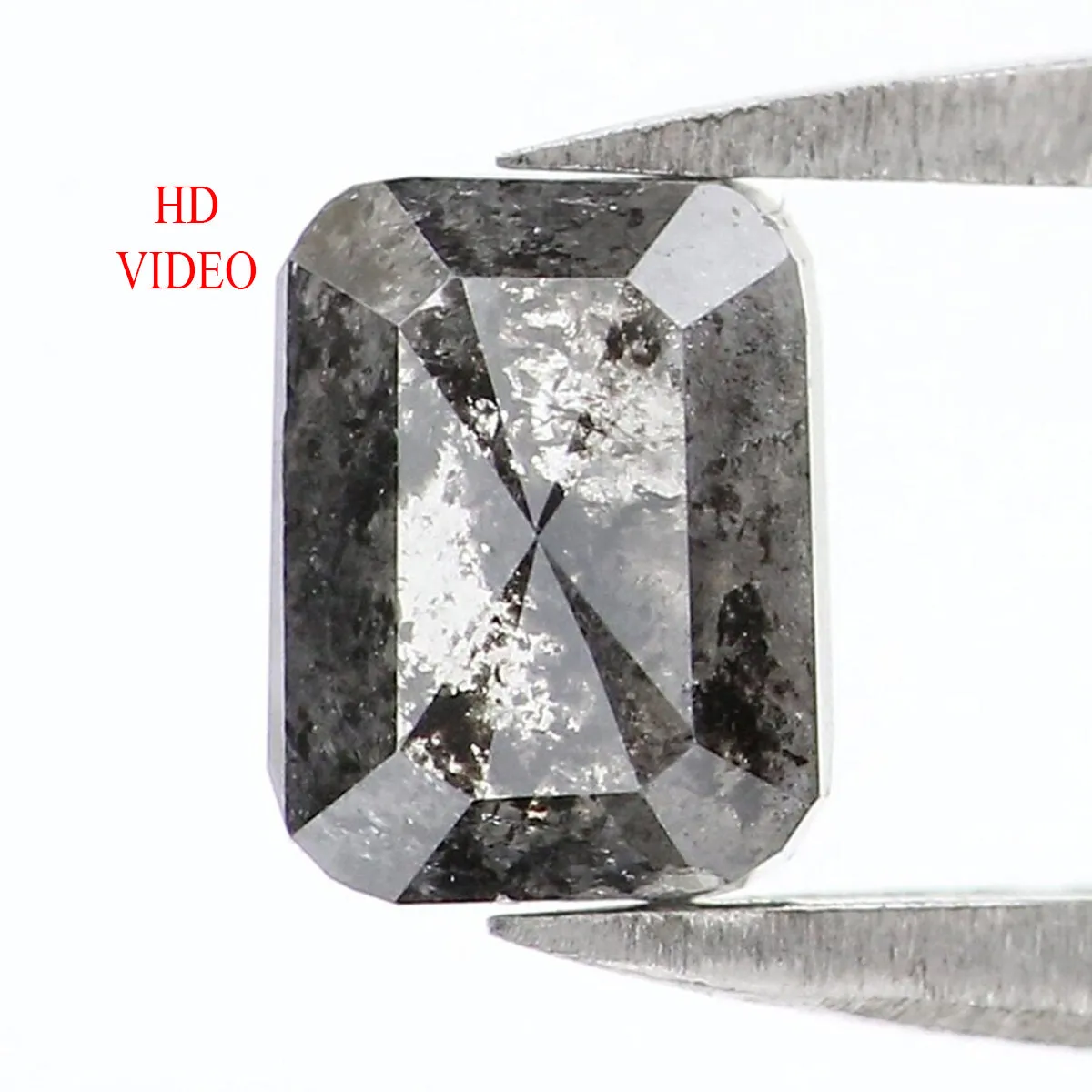 Natural Loose Emerald Salt And Pepper Diamond Black Grey Color 0.83 CT 5.75 MM Emerald Shape Rose Cut Diamond L1760