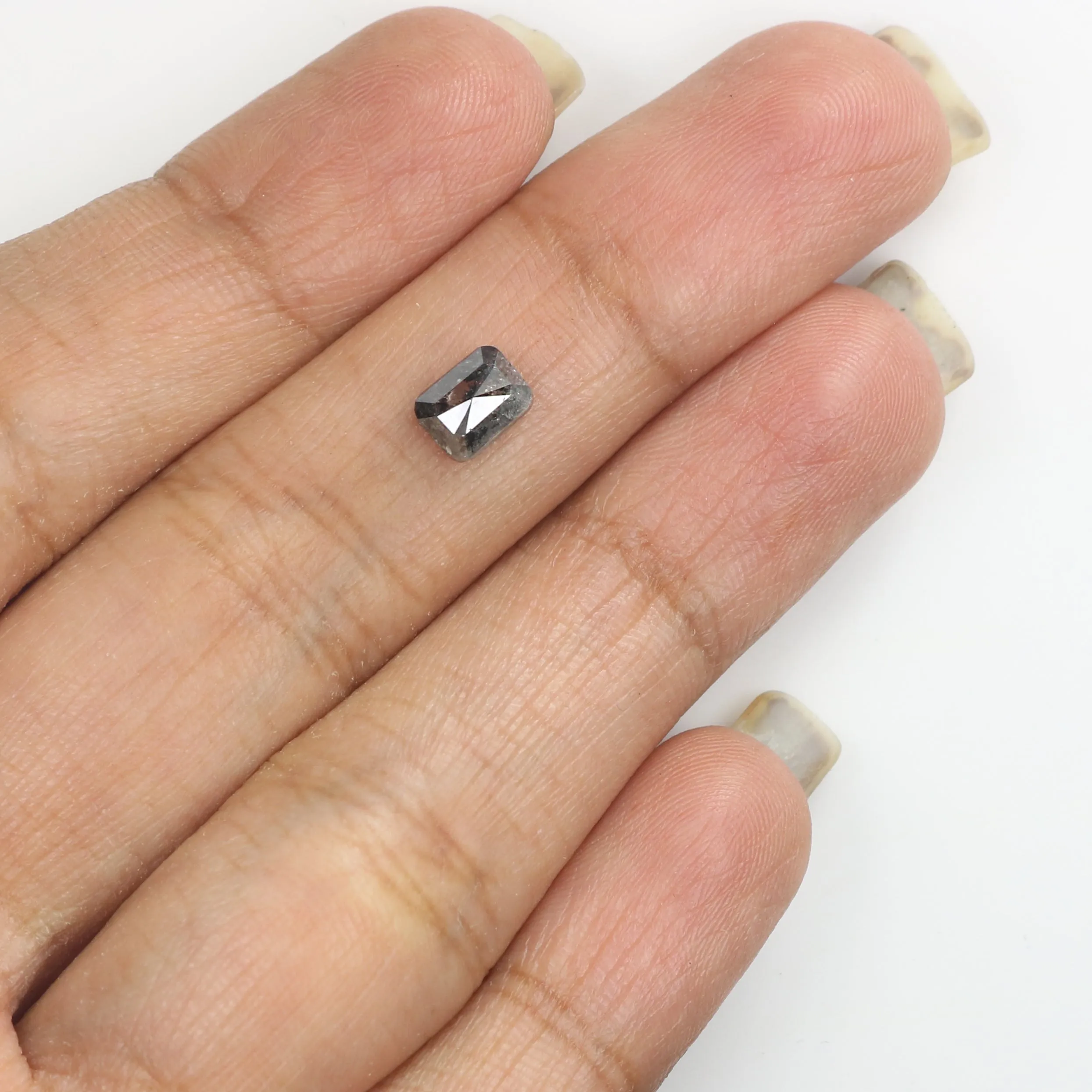 Natural Loose Emerald Salt And Pepper Diamond Black Grey Color 0.83 CT 5.75 MM Emerald Shape Rose Cut Diamond L1760