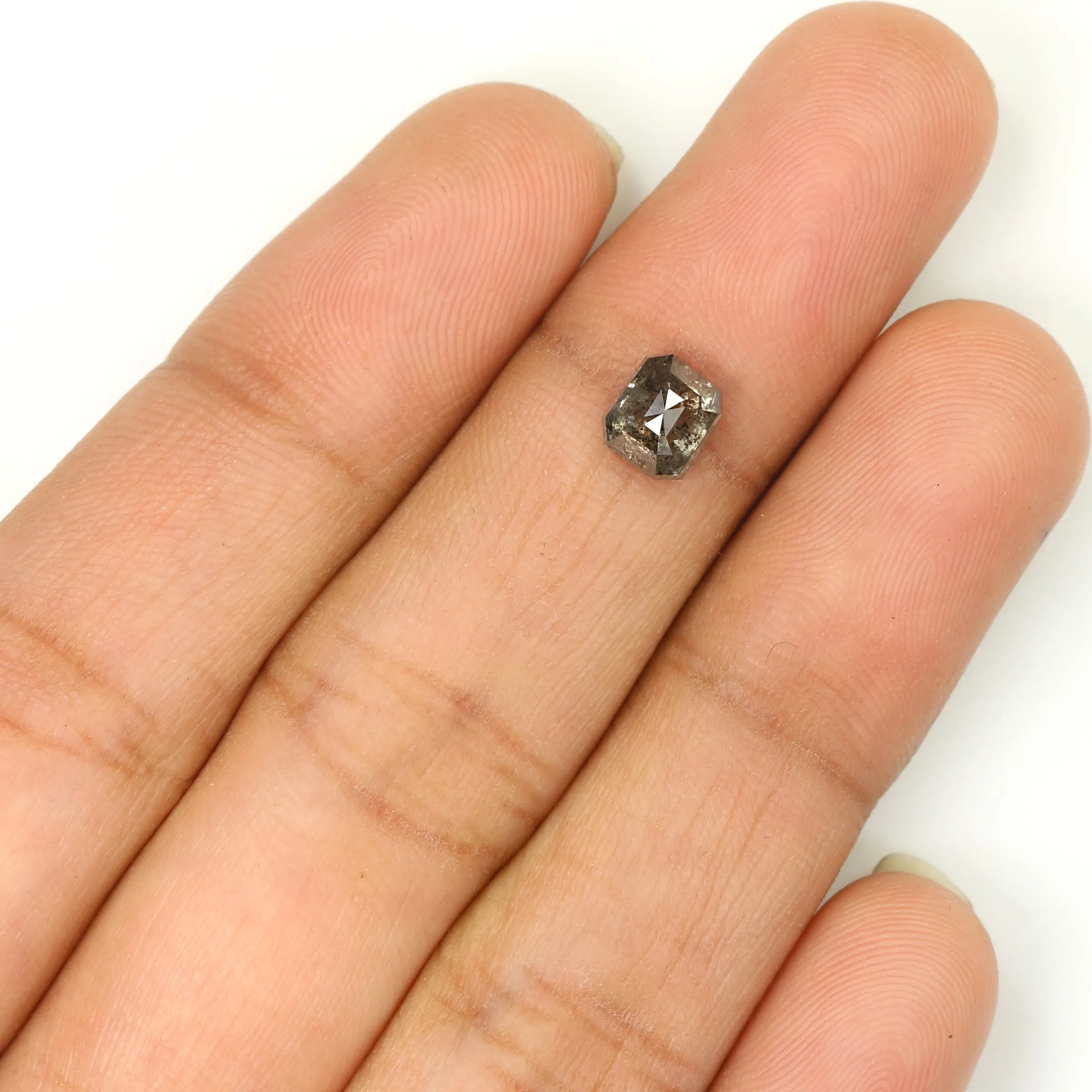 Natural Loose Emerald Salt And Pepper Diamond Black Grey Color 0.95 CT 5.65 MM Emerald Shape Rose Cut Diamond L1338