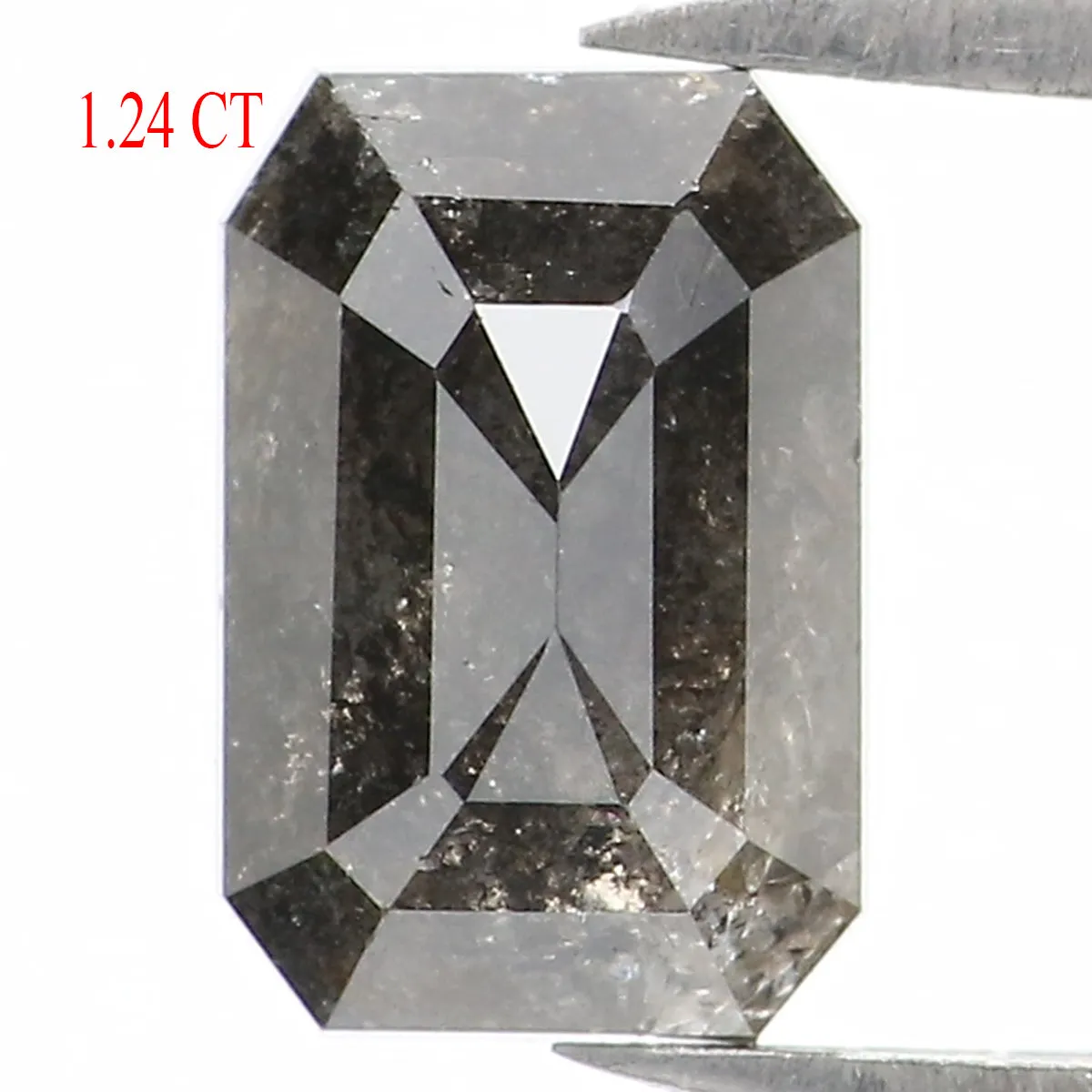 Natural Loose Emerald Salt And Pepper Diamond Black Grey Color 1.24 CT 7.20 MM Emerald Shape Rose Cut Diamond L1332