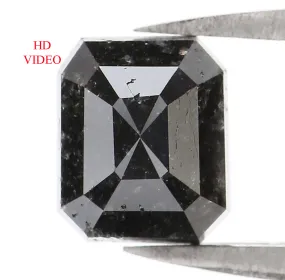 Natural Loose Emerald Salt And Pepper Diamond Black Grey Color 1.76 CT 7.10 MM Emerald Shape Rose Cut Diamond L1325