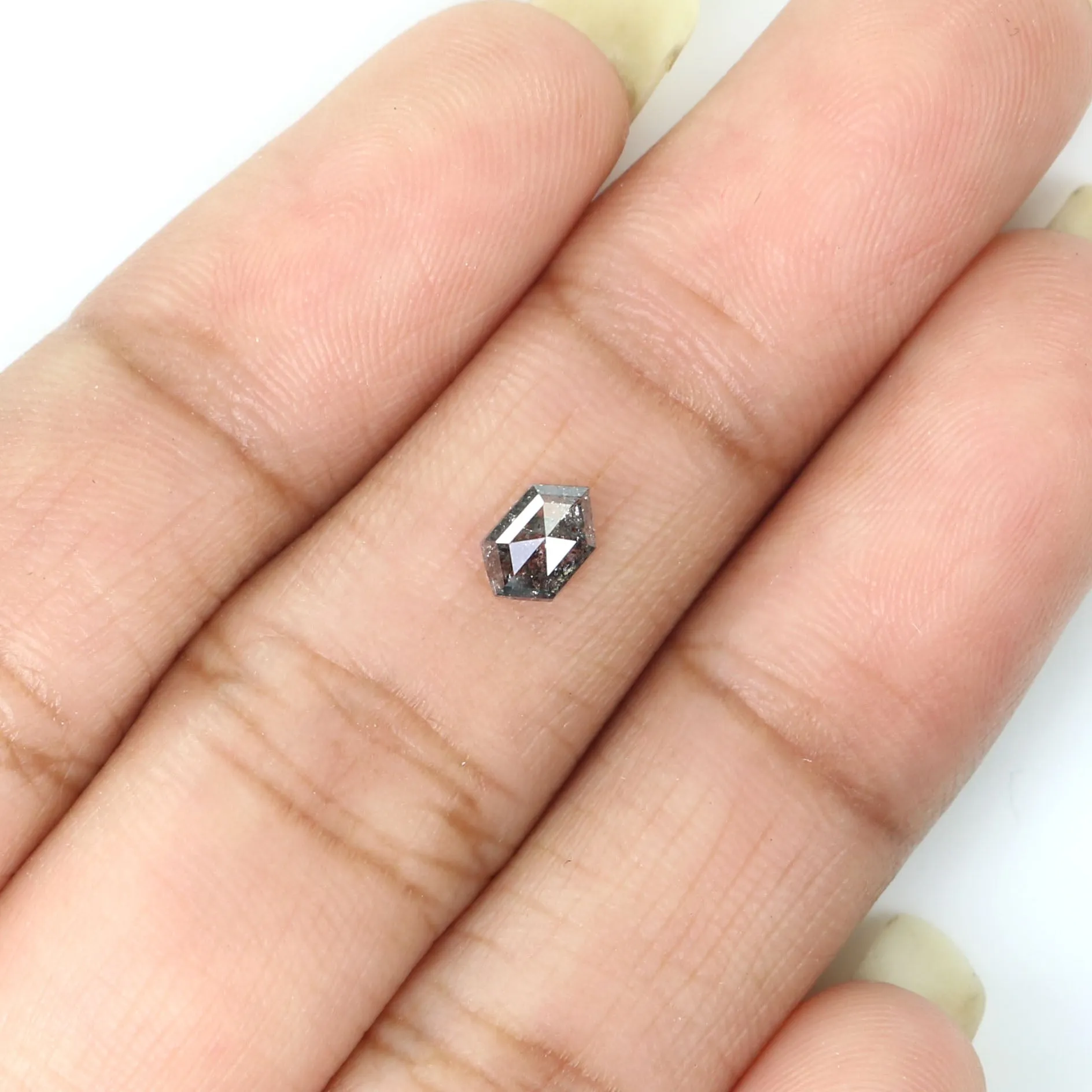 Natural Loose Hexagon Salt And Pepper Diamond Black Grey Color 0.37 CT 5.73 MM Hexagon Shape Rose Cut Diamond KR2539