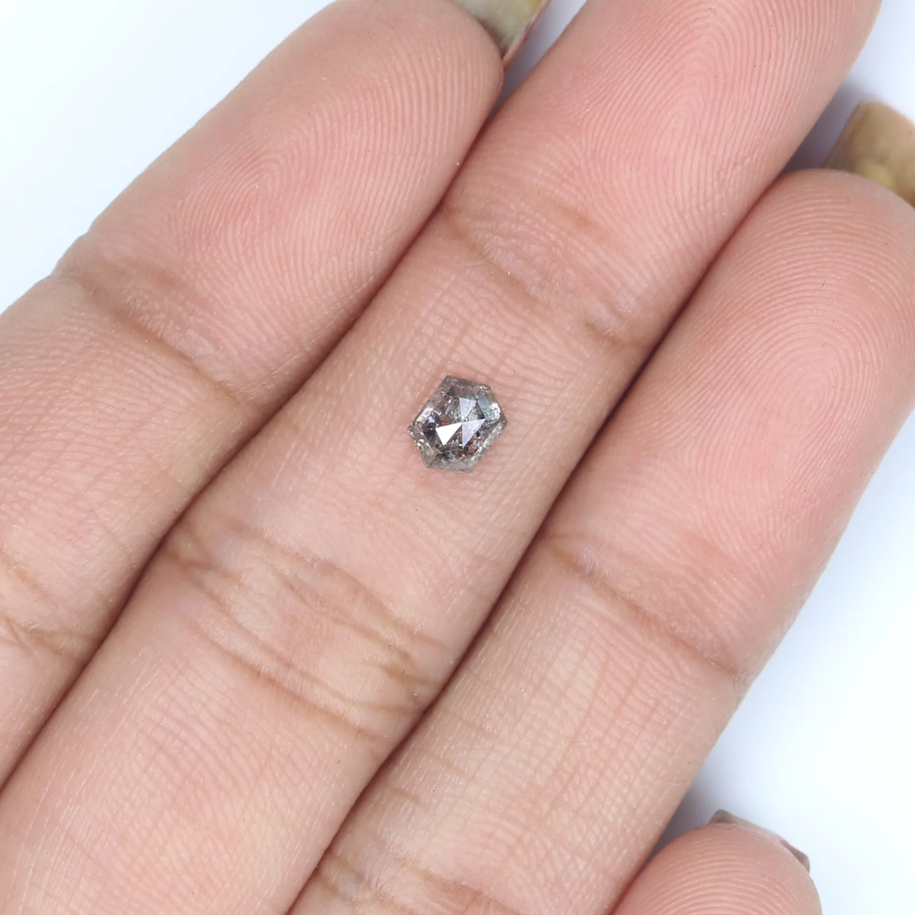 Natural Loose Hexagon Salt And Pepper Diamond Black Grey Color 0.41 CT 4.92 MM Hexagon Shape Rose Cut Diamond KR2586