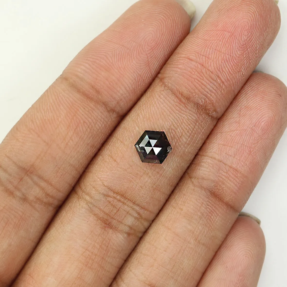 Natural Loose Hexagon Salt And Pepper Diamond Black Grey Color 0.83 CT 6.70 MM Hexagon Shape Rose Cut Diamond KR2396