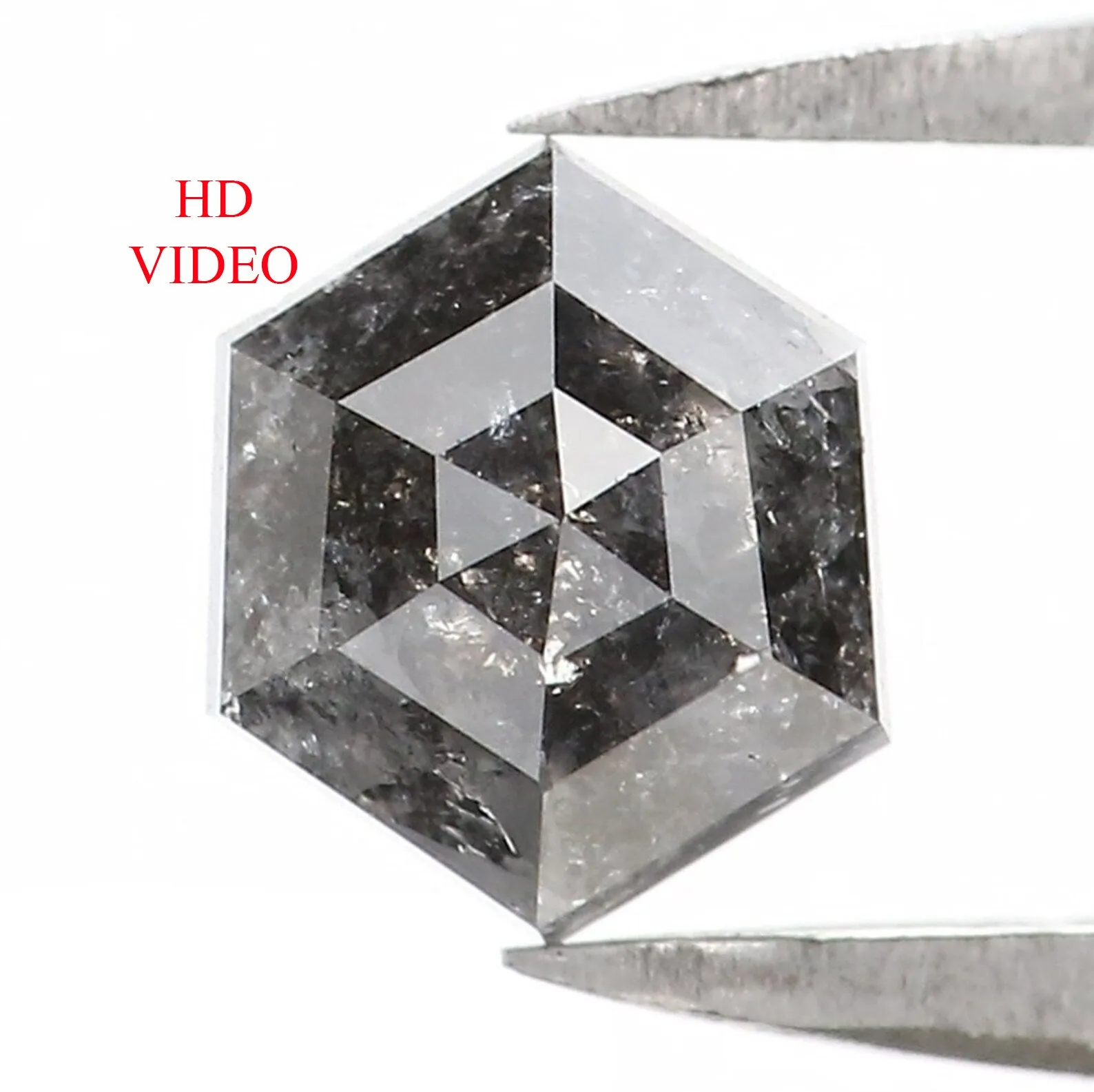 Natural Loose Hexagon Salt And Pepper Diamond Black Grey Color 0.90 CT 6.40 MM Hexagon Shape Rose Cut Diamond KR2408