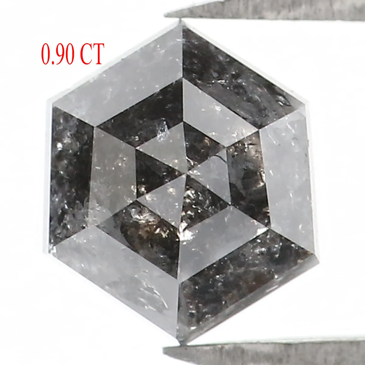 Natural Loose Hexagon Salt And Pepper Diamond Black Grey Color 0.90 CT 6.40 MM Hexagon Shape Rose Cut Diamond KR2408