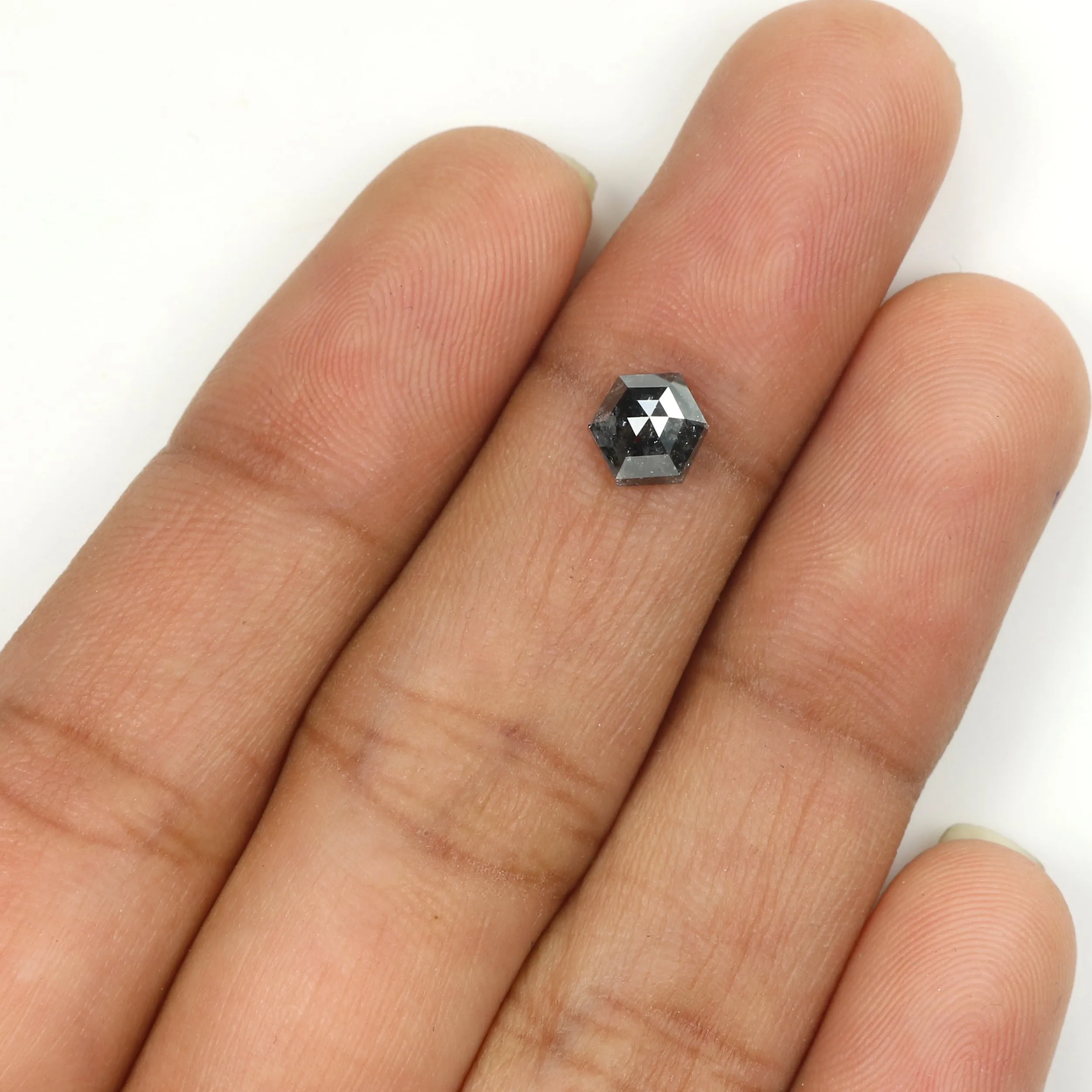 Natural Loose Hexagon Salt And Pepper Diamond Black Grey Color 0.90 CT 6.40 MM Hexagon Shape Rose Cut Diamond KR2408