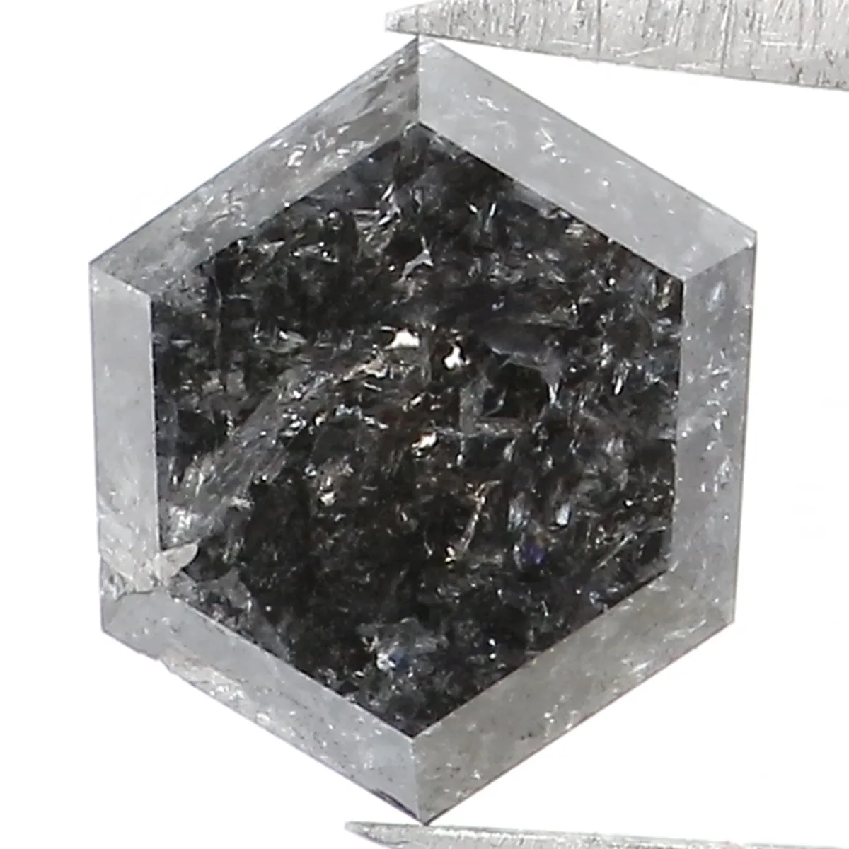 Natural Loose Hexagon Salt And Pepper Diamond Black Grey Color 0.90 CT 6.40 MM Hexagon Shape Rose Cut Diamond KR2408