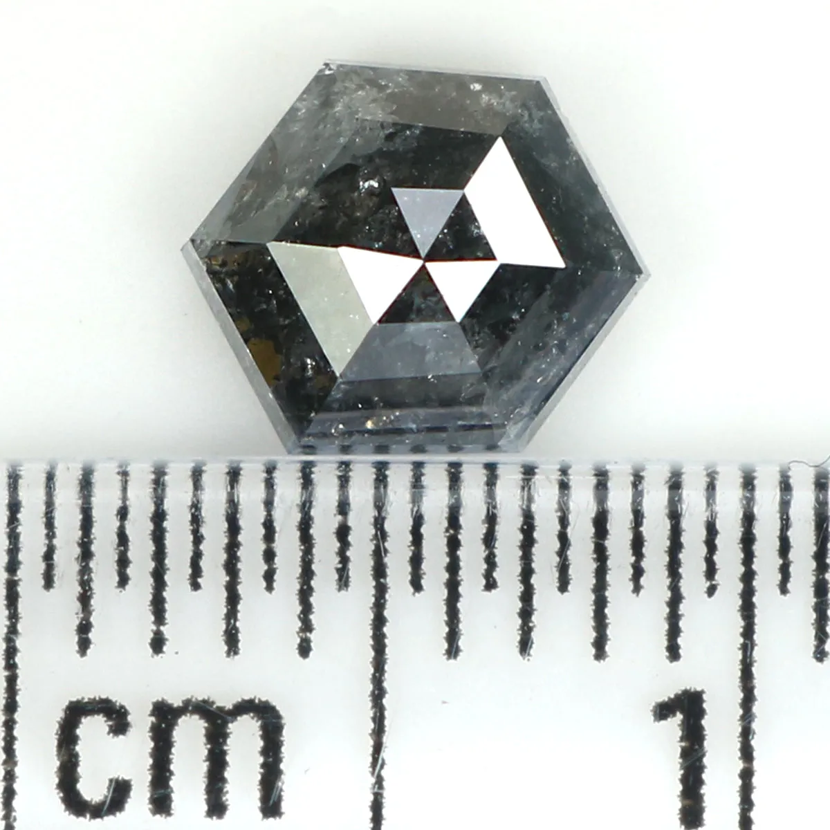 Natural Loose Hexagon Salt And Pepper Diamond Black Grey Color 0.90 CT 6.40 MM Hexagon Shape Rose Cut Diamond KR2408