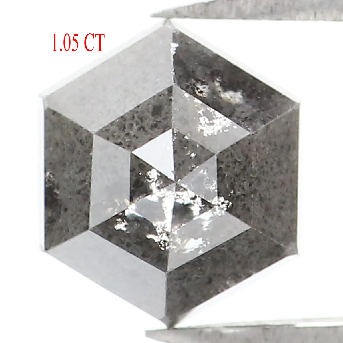 Natural Loose Hexagon Salt And Pepper Diamond Black Grey Color 1.05 CT 6.40 MM Hexagon Shape Rose Cut Diamond KR2406