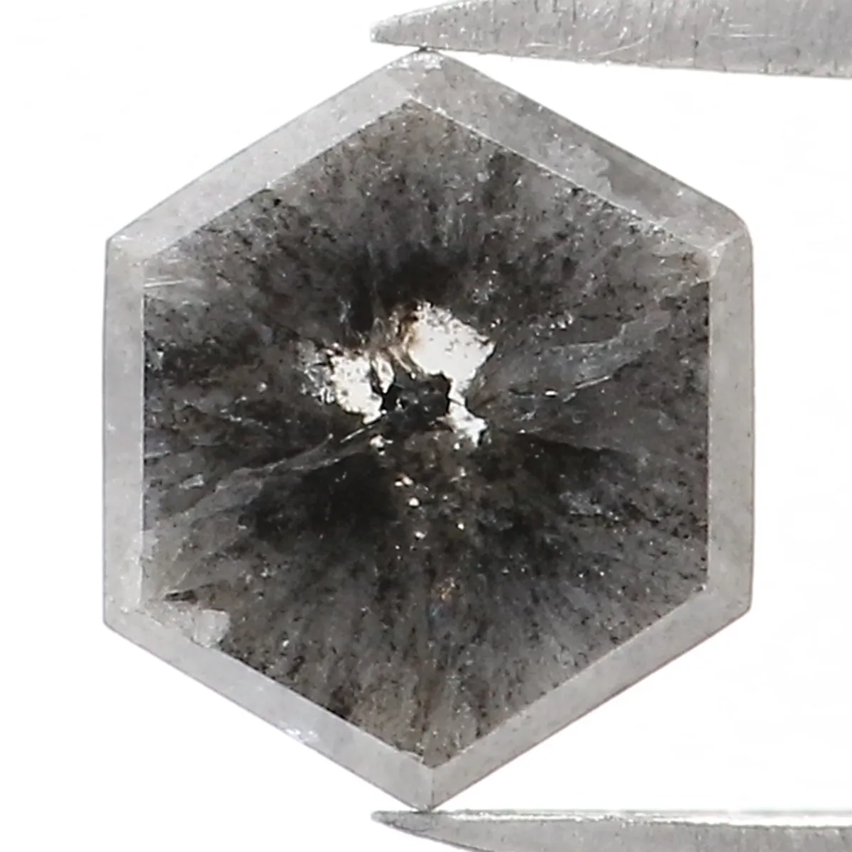 Natural Loose Hexagon Salt And Pepper Diamond Black Grey Color 1.05 CT 6.40 MM Hexagon Shape Rose Cut Diamond KR2406