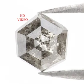 Natural Loose Hexagon Salt And Pepper Diamond Black Grey Color 1.17 CT 6.80 MM Hexagon Shape Rose Cut Diamond L1350