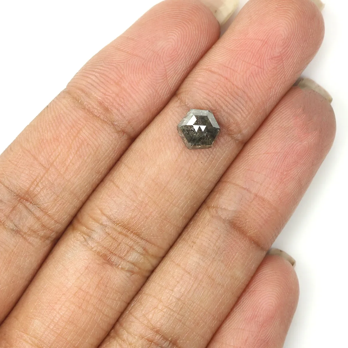 Natural Loose Hexagon Salt And Pepper Diamond Black Grey Color 1.17 CT 6.80 MM Hexagon Shape Rose Cut Diamond L1350