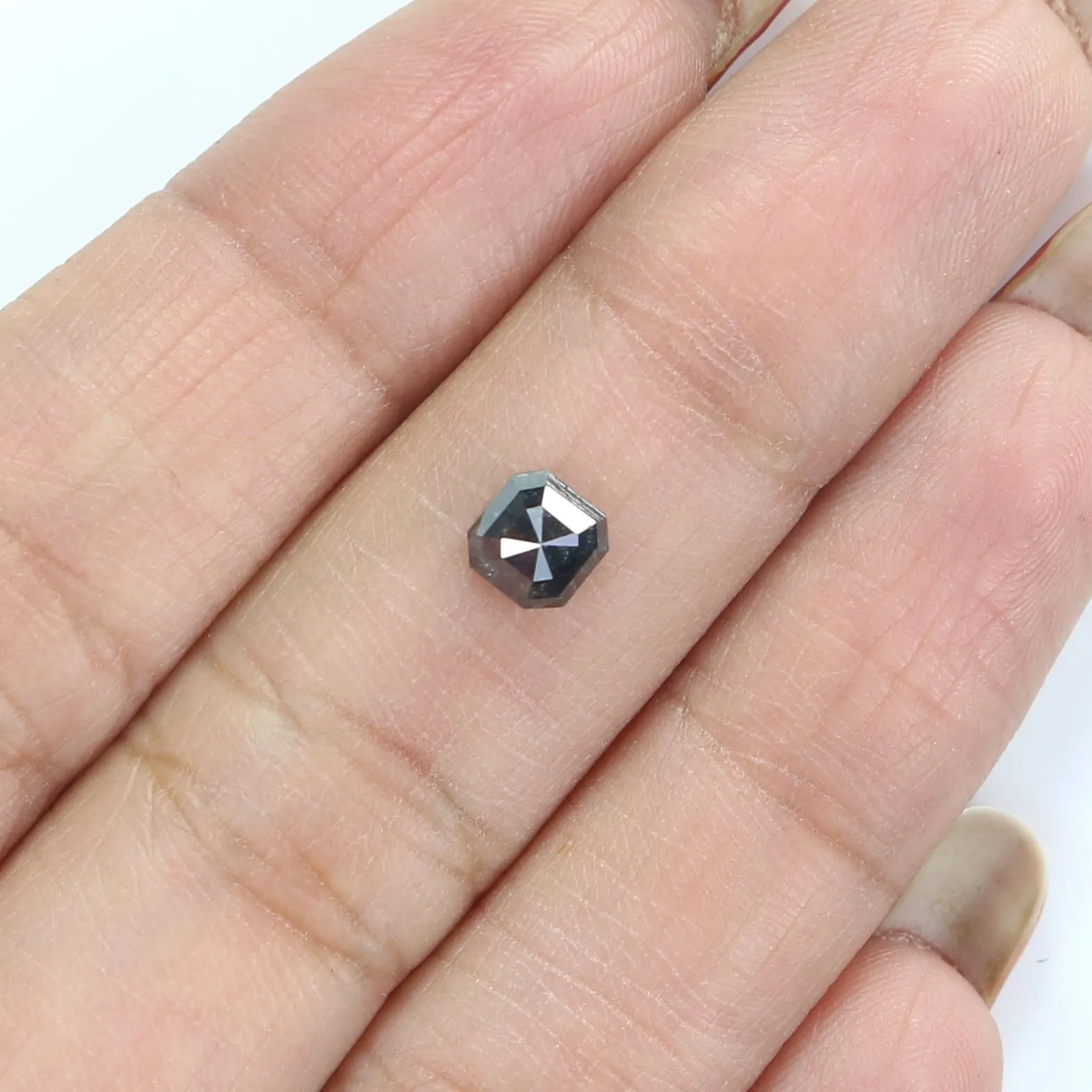 Natural Loose Radiant Salt And Pepper Diamond Black Grey Color 0.69 CT 4.85 MM Radiant Shape Rose Cut Diamond L8147