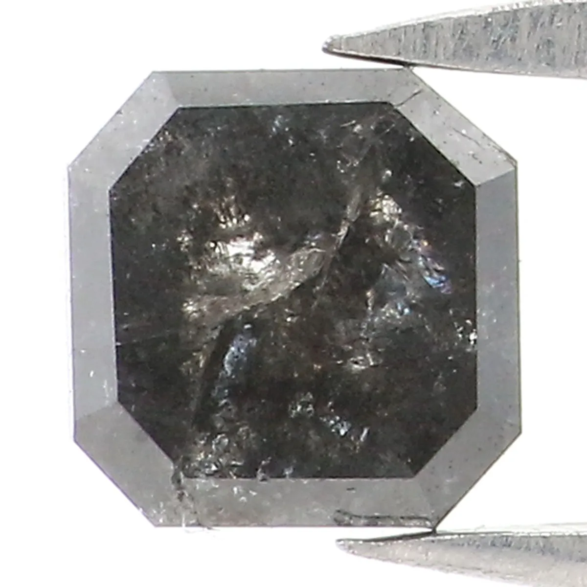 Natural Loose Radiant Salt And Pepper Diamond Black Grey Color 0.69 CT 4.85 MM Radiant Shape Rose Cut Diamond L8147