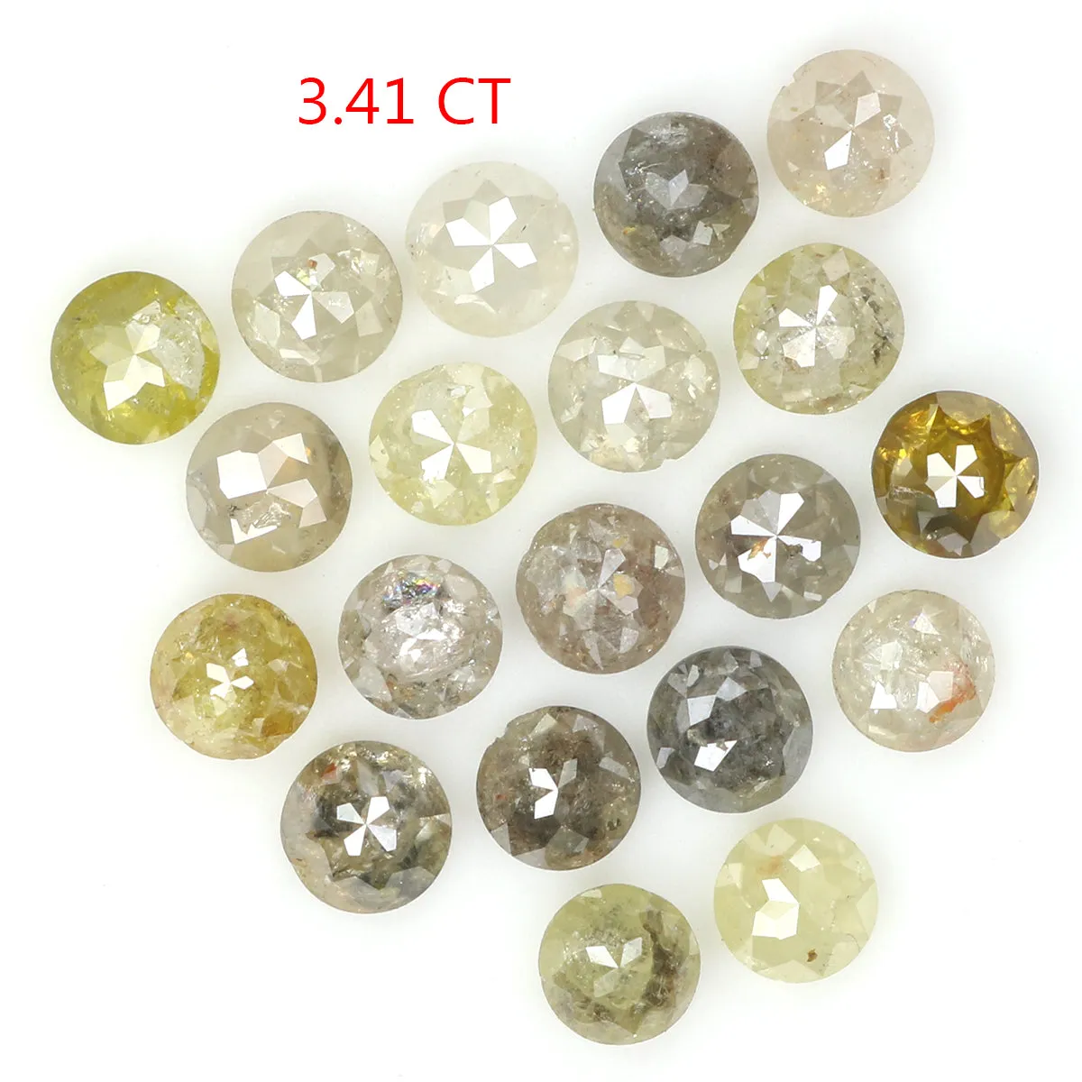 Natural Loose Round Rose Cut Diamond Yellow Grey Color 3.41 CT 3.10 MM Rose Cut Shape Diamond L1718