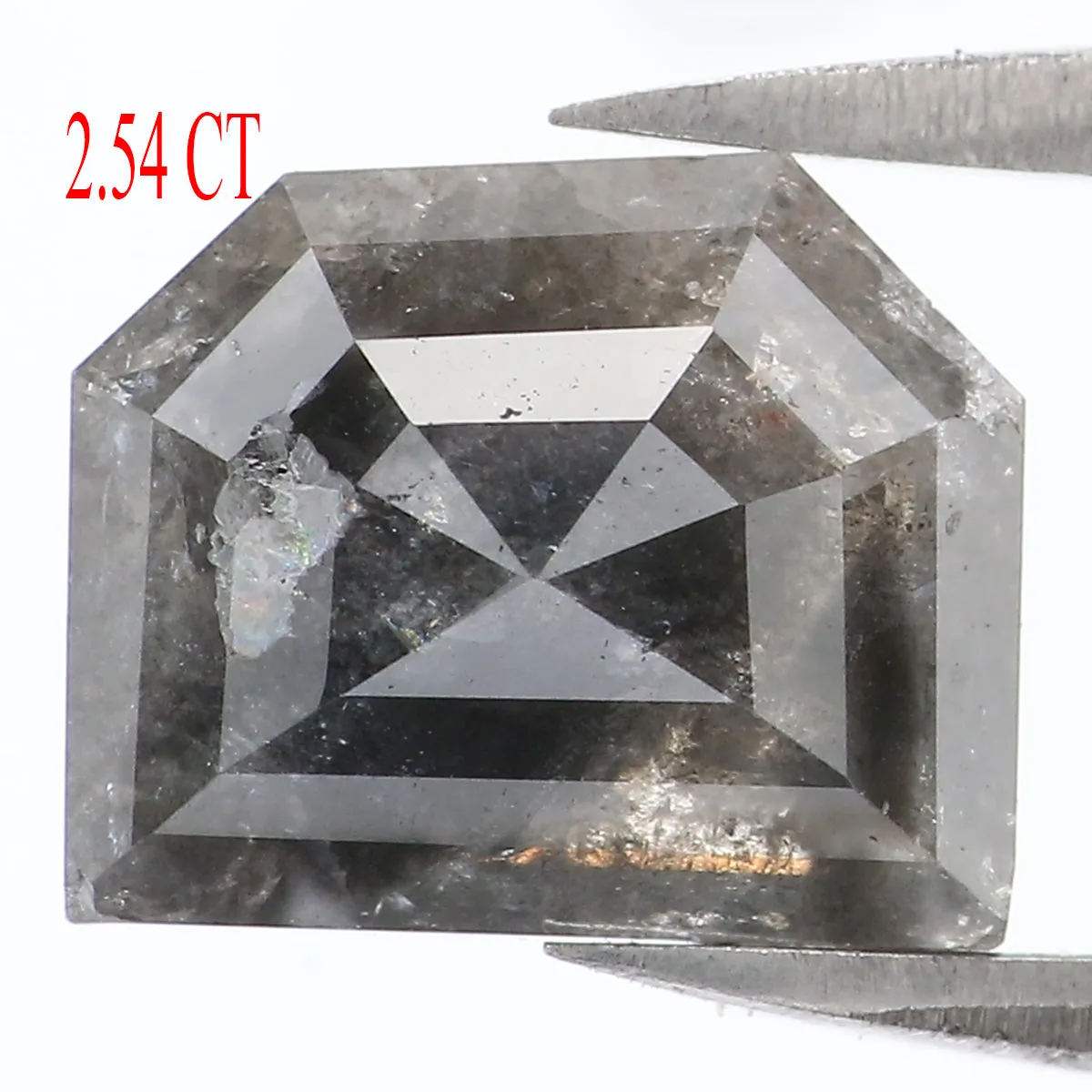 Natural Loose Shield Salt And Pepper Black Grey Color Diamond 2.54 CT 9.45 MM Shield Shape Rose Cut Diamond L7578