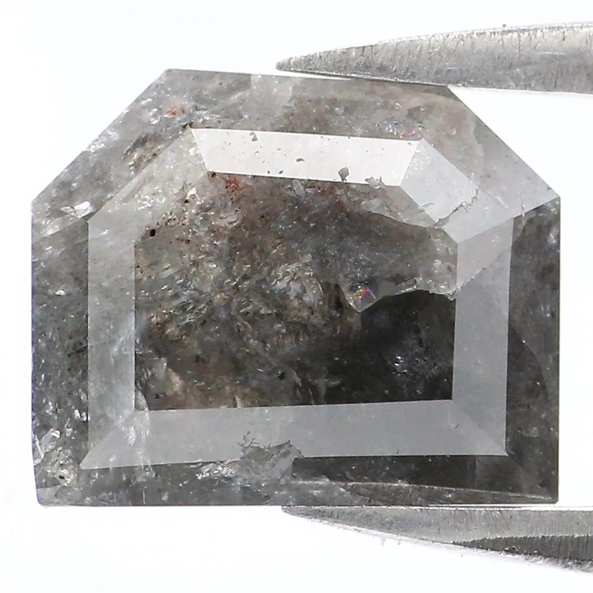 Natural Loose Shield Salt And Pepper Black Grey Color Diamond 2.54 CT 9.45 MM Shield Shape Rose Cut Diamond L7578