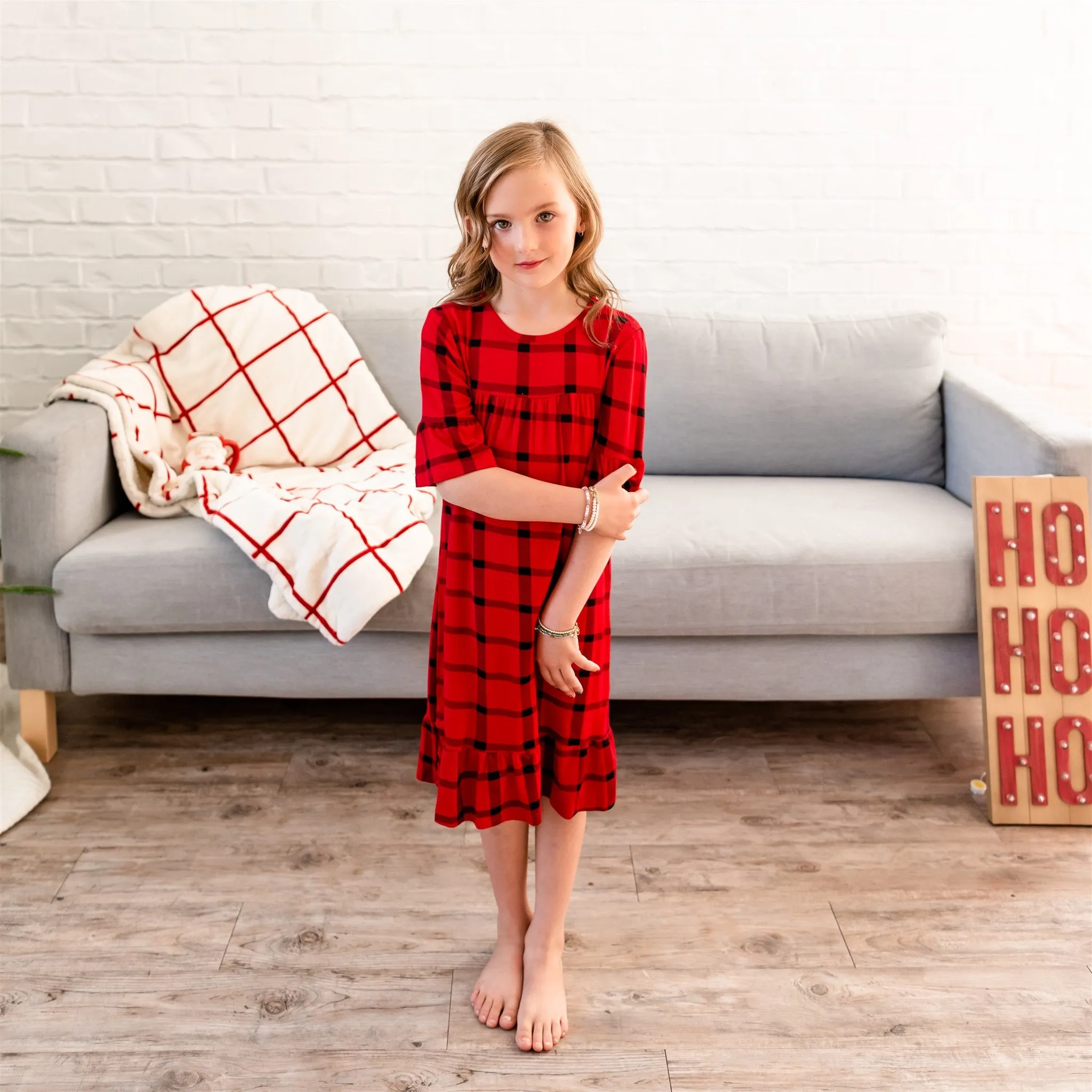 Noel House Dress (Girls' Sizes): Red Plaid