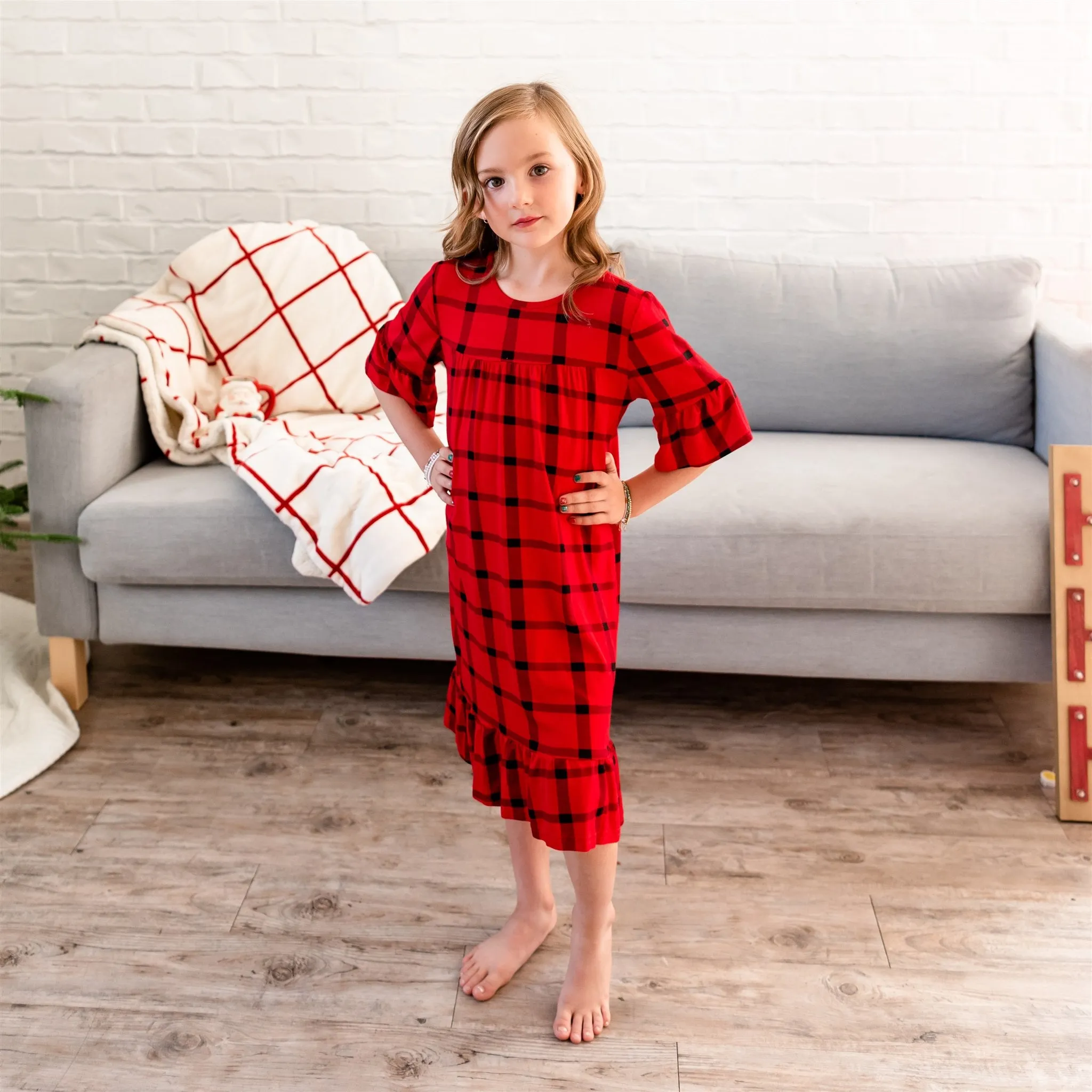 Noel House Dress (Girls' Sizes): Red Plaid