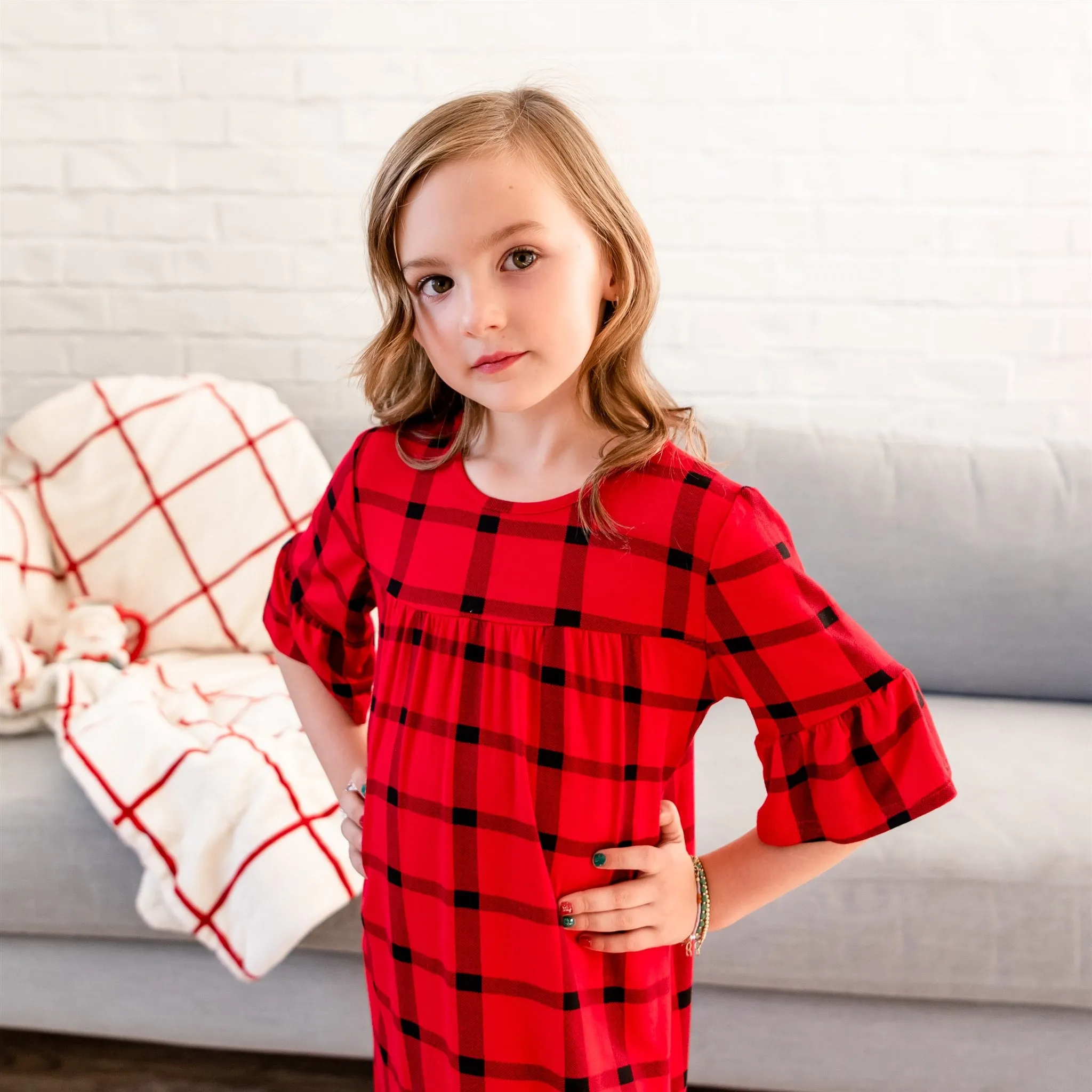 Noel House Dress (Girls' Sizes): Red Plaid