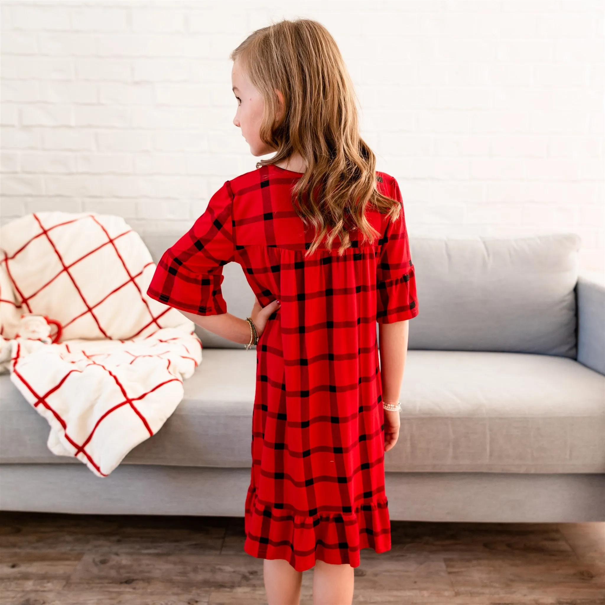 Noel House Dress (Girls' Sizes): Red Plaid