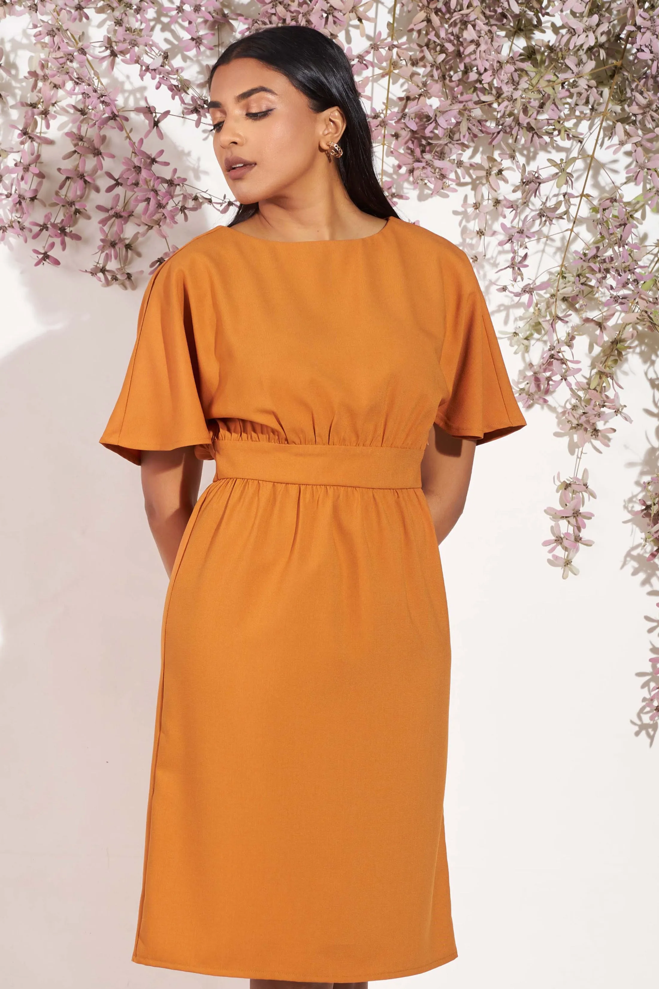 Orange Empire Waist Dress - Slim Fit