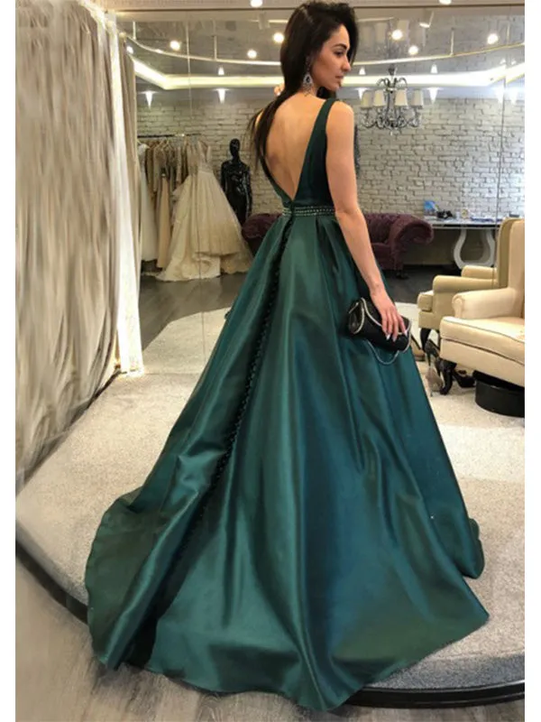 Peacock A-line Sleeveless Scoop Long Prom Dress Evening Dress, OL705