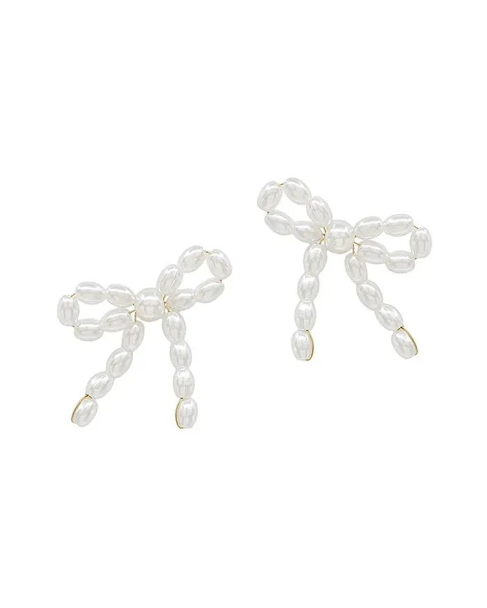 Pearl Bow Stud Earrings