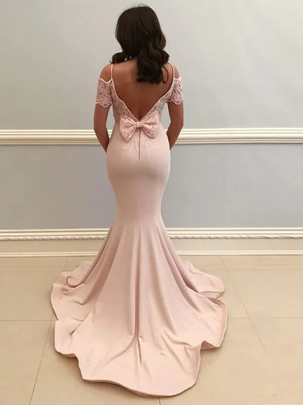 Pink Off Shoulder Mermaid Long Prom Dress, DB10933