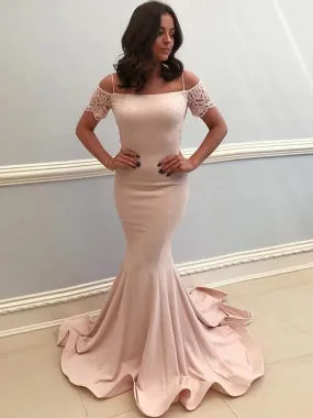 Pink Off Shoulder Mermaid Long Prom Dress, DB10933