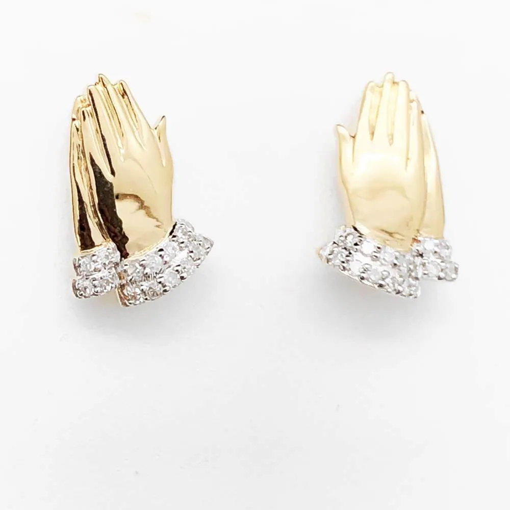 Praying Hands Diamond Earrings .08cttw 10K Yellow Gold