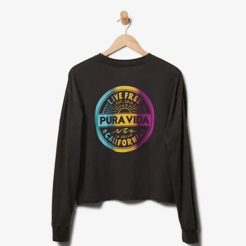 Pura Vida Live Free Boxy Long Sleeve in Vintage Black