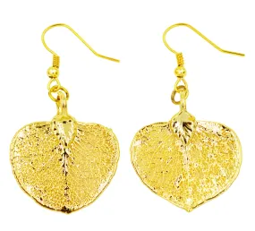 Real Leaf Hook Drop EARRINGS EUCALYPTUS 24K Yellow Gold Dipped Genuine Leaf