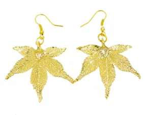 Real Leaf Hook Drop EARRINGS Japanese Maple Dipped in 24K Yellow Gold Genuine Leaf