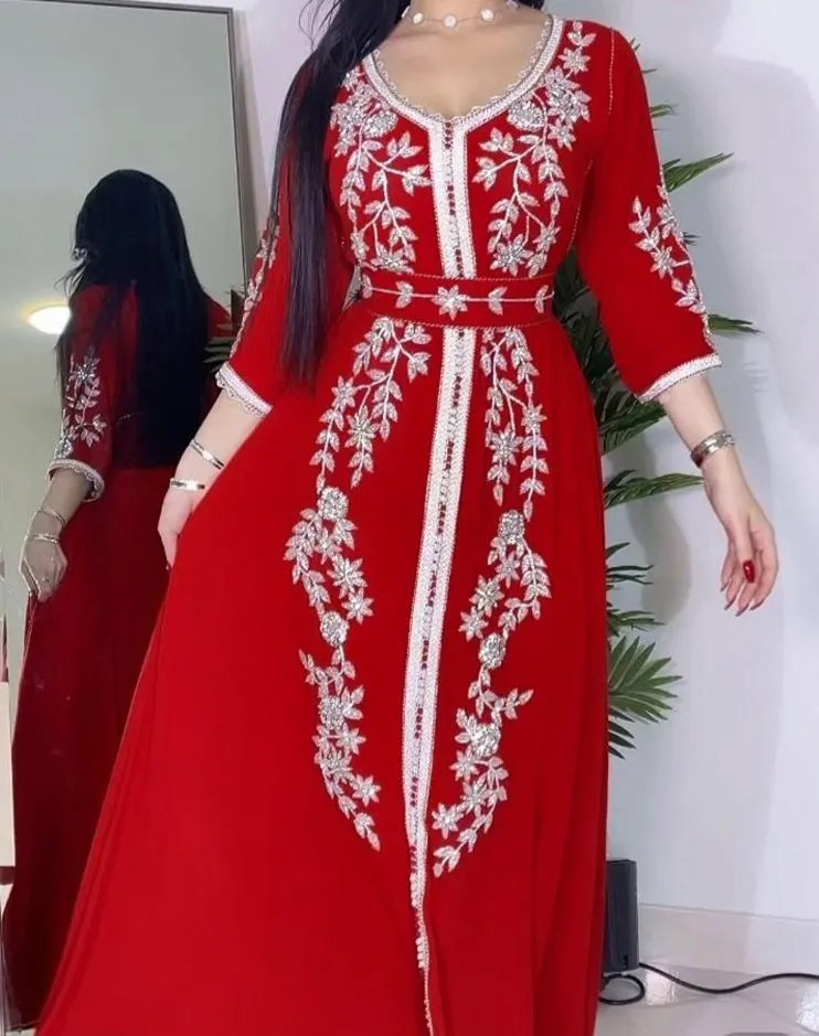 Red chiffon and embroidered dress S4652236