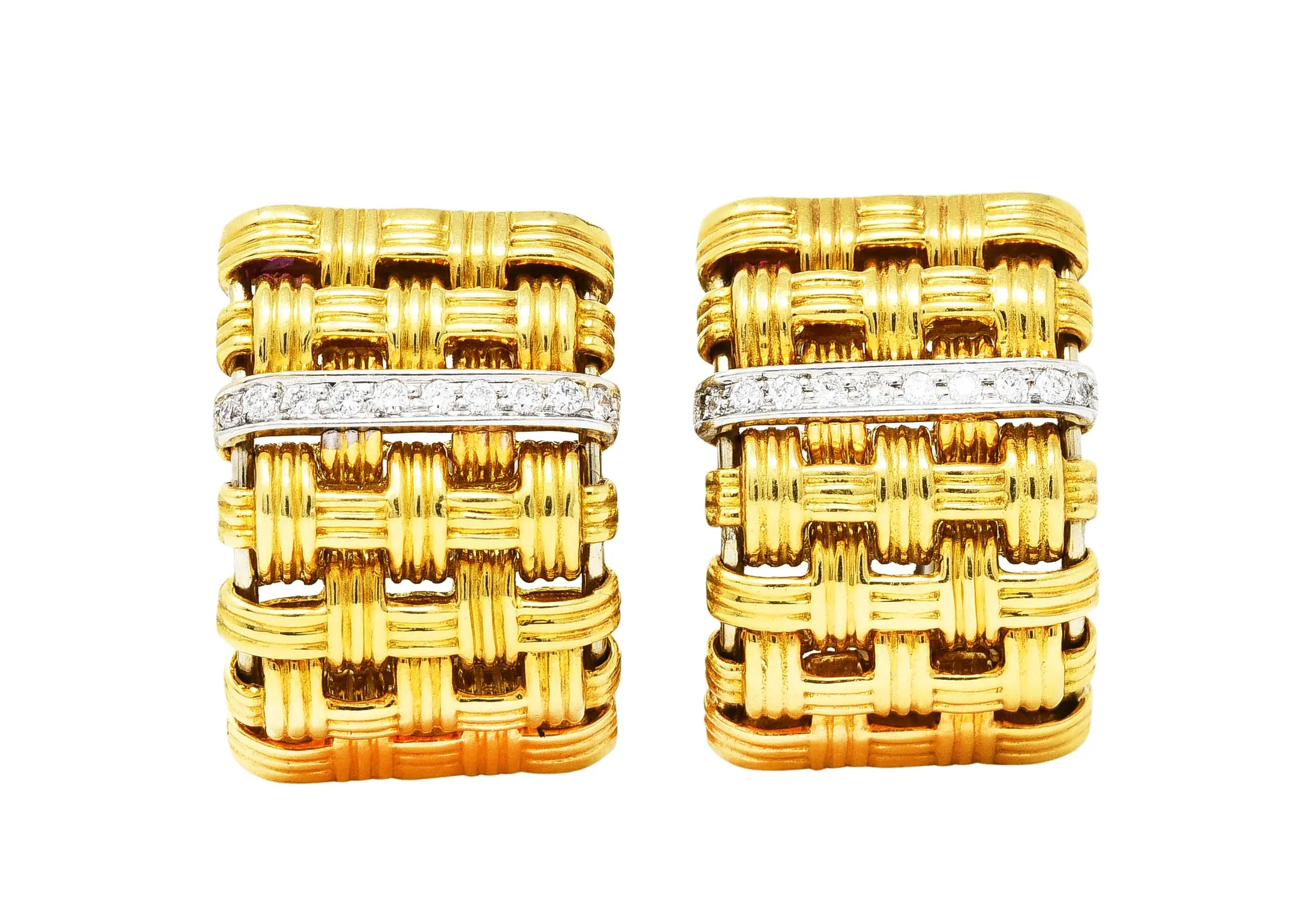 Roberto Coin Diamond 18 Karat Two-Tone Gold Appassionata Half-Hoop Earrings