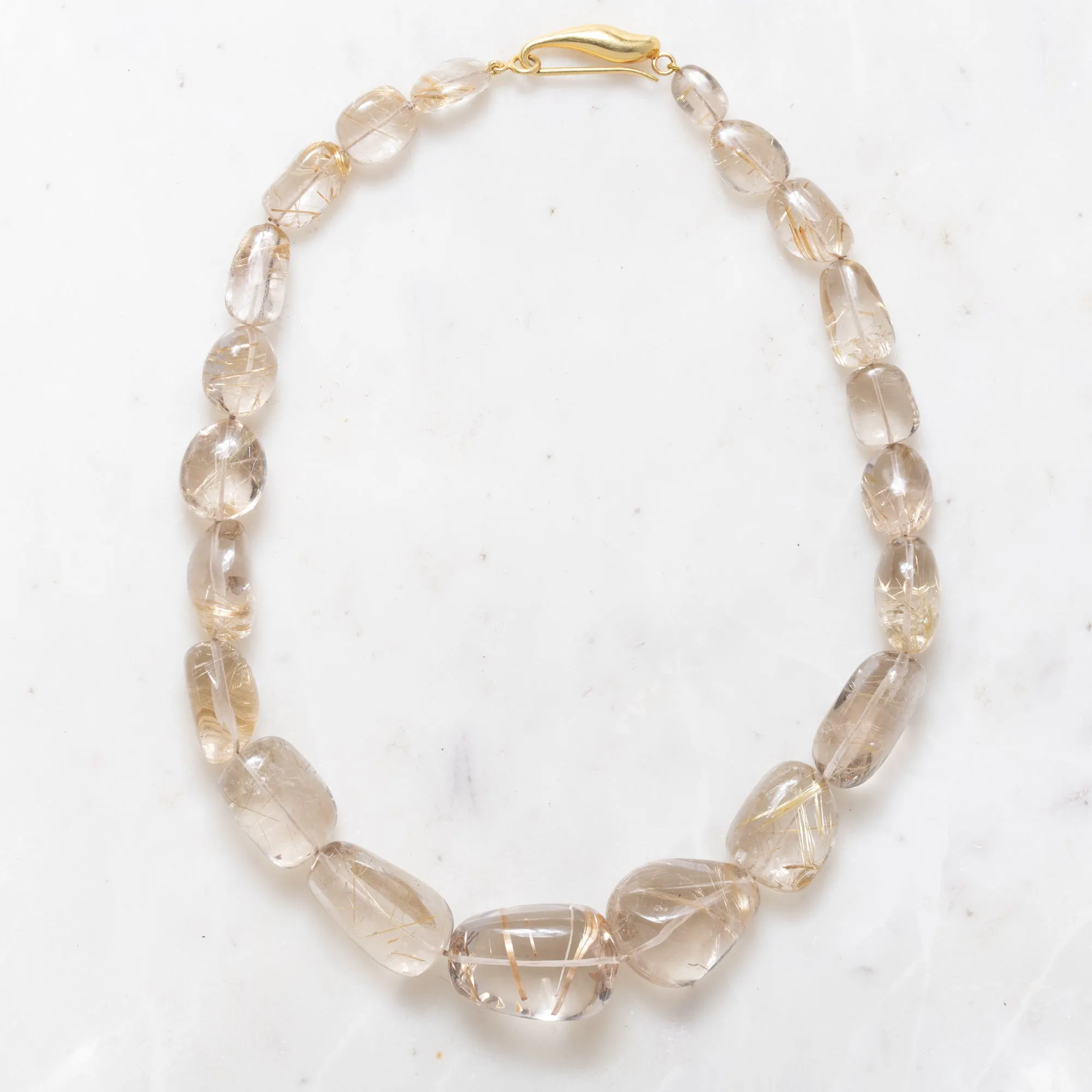 Rutilated Quartz Necklace with 18k Gold Clasp