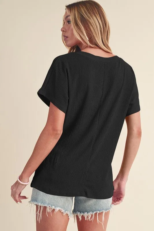 Sapphire Crinkled V Neck Wide Sleeve T-shirt