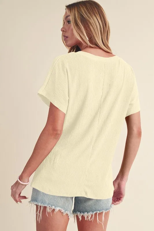 Sapphire Crinkled V Neck Wide Sleeve T-shirt