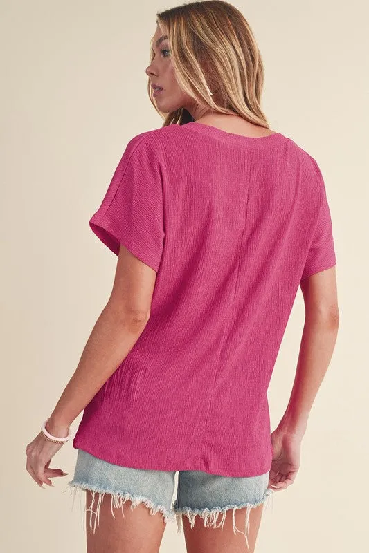 Sapphire Crinkled V Neck Wide Sleeve T-shirt