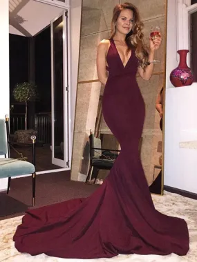 Sexy Deep V-neck Mermaid Sleeveless Long Prom Dress Evening Dress, OL706