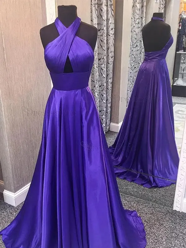 Sexy Halter A-line Satin Prom Dress, DB10994