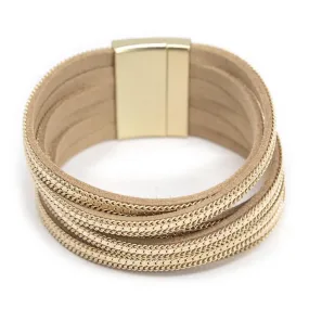 Six Row Bracelet Suede Chain Gold Tone