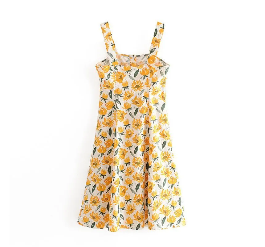 Sleeveless Square Neck Floral A-Line Dress kk17