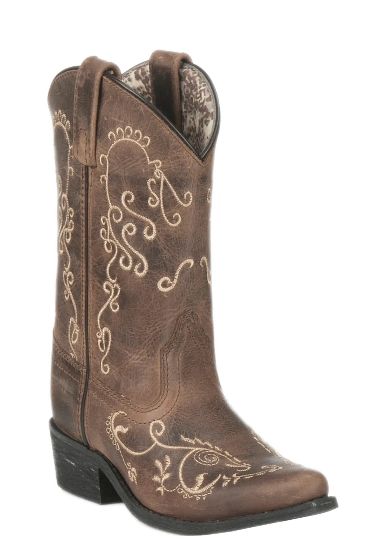 Smoky Mountain Kids Antique Mocha with Cream Embroidery Snip Toe Cowboy Boots